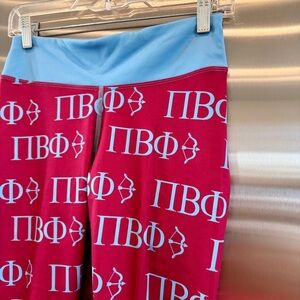 NWOT Pi Beta Phi Leggings Sorority Athletic Pants Wine Crimson / Silver Blue